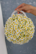 Papatyalı Özel Tasarım Yuvarlak Çanta Gelin Buketi - Görsel 2