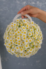 Papatyalı Özel Tasarım Yuvarlak Çanta Gelin Buketi - Görsel 3