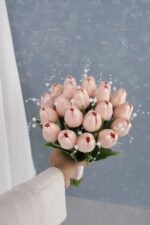 İncili Islak Toz Pembe Lale Gelin Buketi - Görsel 4