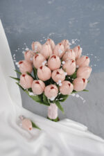 İncili Islak Toz Pembe Lale Gelin Buketi - Görsel 2