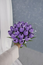 İncili Islak Mor Lale Gelin Buketi - Görsel 3