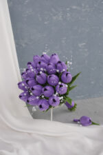 İncili Islak Mor Lale Gelin Buketi