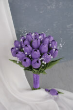 İncili Islak Mor Lale Gelin Buketi - Görsel 2