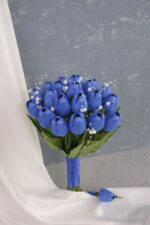 İncili Islak Lacivert Lale Gelin Buketi - Görsel 2