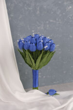 İncili Islak Lacivert Lale Gelin Buketi - Görsel 4