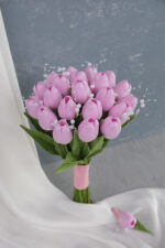 İncili Islak Pembe Lale Gelin Buketi - Görsel 4