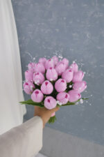 İncili Islak Pembe Lale Gelin Buketi - Görsel 3