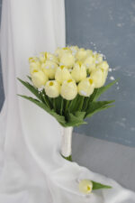 İncili Islak Soft Sarı Lale Gelin Buketi - Görsel 5