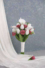 Lale Gala Gül Bordo Beyaz Gelin Buketi - Görsel 2
