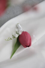 Lale Gala Gül Bordo Beyaz Gelin Buketi - Görsel 5