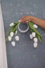 Islak Lale İncili Beyaz Özel Tasarım Gelin Buketi