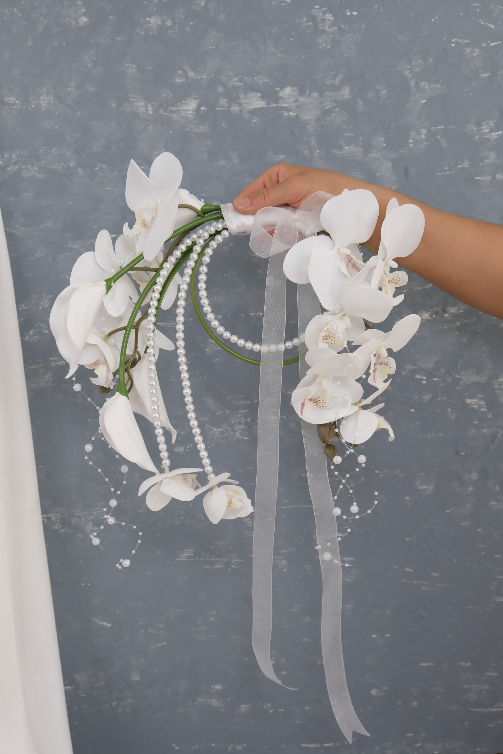 DSCF3767 kopya Orkide Gala İncili Beyaz Özel Tasarım Gelin Buketi - Görsel 1