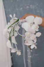 Orkide Gala İncili Beyaz Özel Tasarım Gelin Buketi - Görsel 4