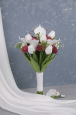 Islak Lale Gala Gül Kırmızı Beyaz Gelin Çiçeği - Görsel 4