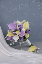 Islak Lale Gala Lila Sarı Gelin Buketi - Görsel 3