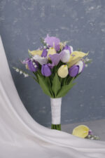 Islak Lale Gala Lila Sarı Gelin Buketi - Görsel 4