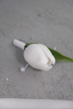 Islak Lale İncili Tüllü Beyaz Gelin Buketi - Görsel 5